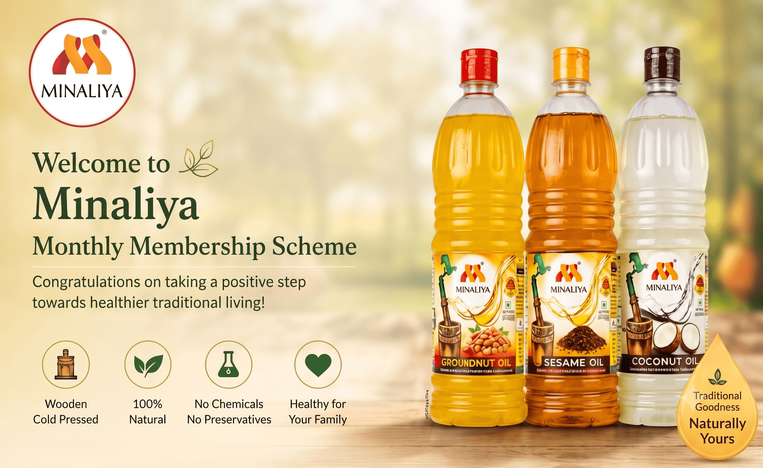 Minaliya Monthly Membership scheme — order cold pressed oils every month and get the 13th order free